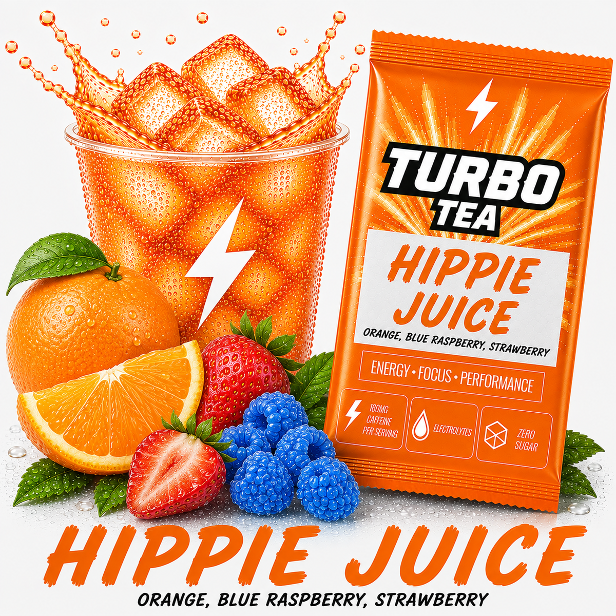 Hippie Juice-Orange, Blue Raspberry, Strawberry