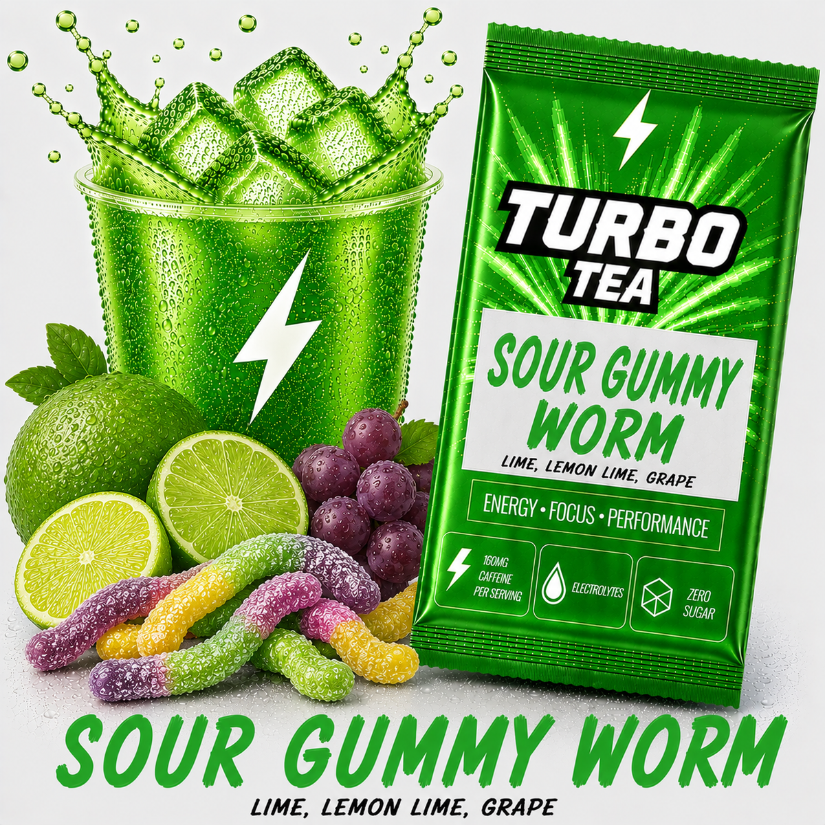Sour Gummy Worm-Lime, Lemon Lime, Grape